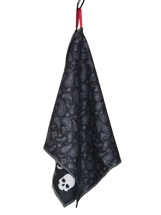 ワッフルタオル_ペイズリー黒_ゴルフ用_スティフコン/waffle towel paisley black golf stiffcon