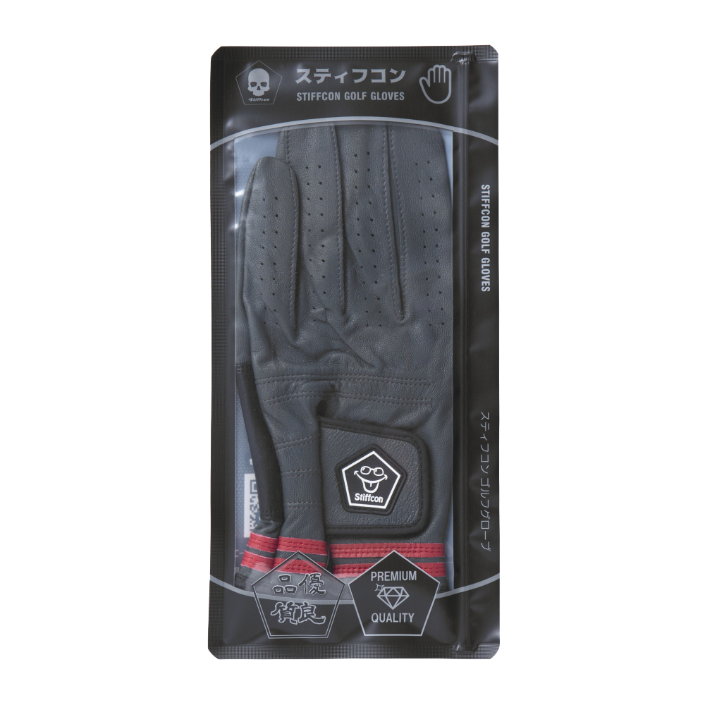 【SALE】MAVLUS かがりび レディースゴルフグローブ_ダークグレー/レッド