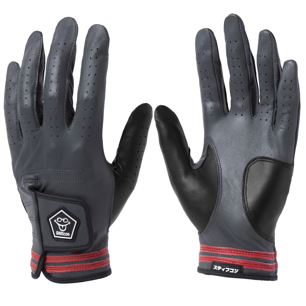 【SALE】MAVLUS かがりび メンズゴルフグローブ_ダークグレー/レッド