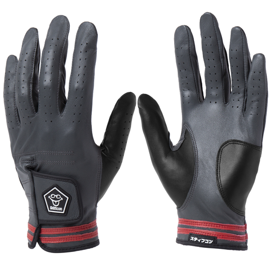 【SALE】MAVLUS かがりび メンズゴルフグローブ_ダークグレー/レッド