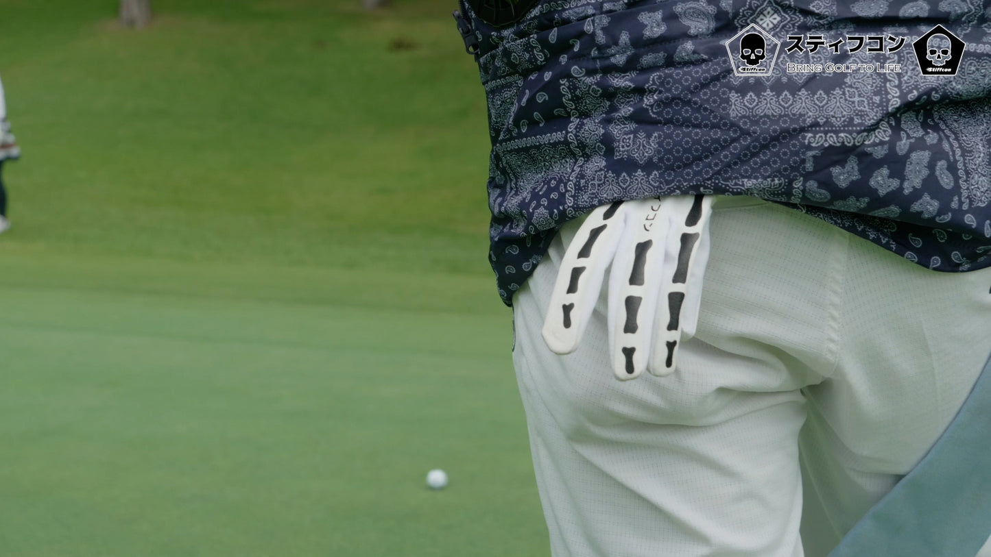 TULANG WHITE メンズ骨柄ゴルフグローブ左手 トゥーラン白 V2