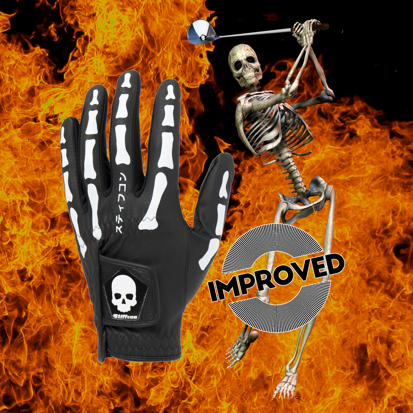 TULANG BLACK メンズ骨柄ゴルフグローブ左手 トゥーラン黒 V2