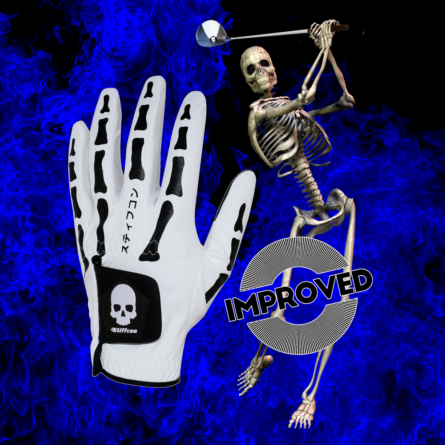 TULANG WHITE メンズ骨柄ゴルフグローブ左手 トゥーラン白 V2