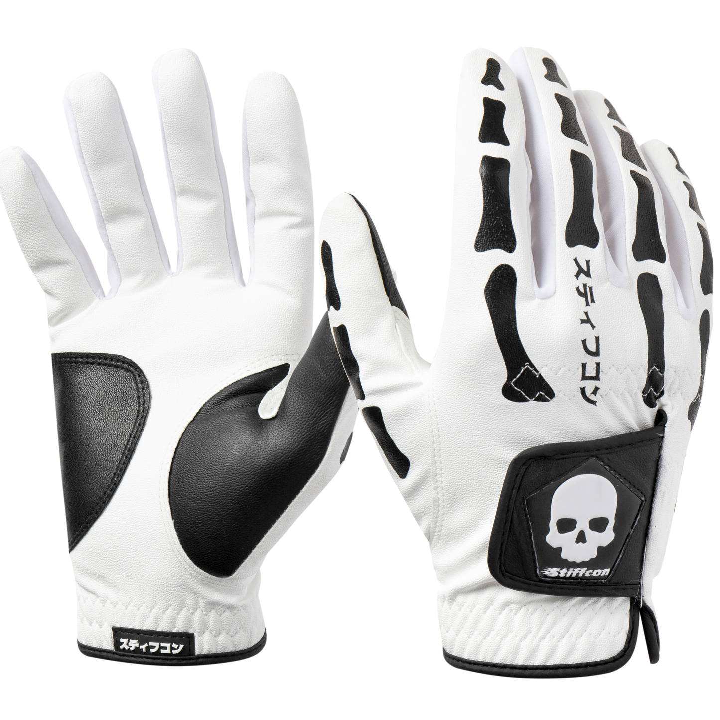 TULANG WHITE メンズ骨柄ゴルフグローブ右手 トゥーラン白 V2