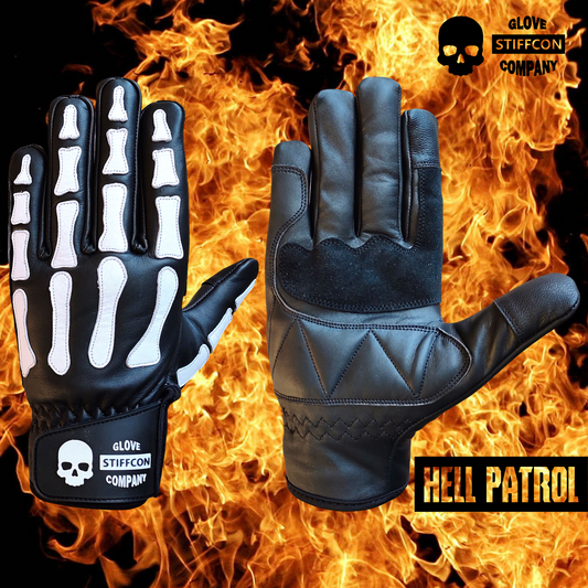 HELL PATROL BLACK_Stiffcon Genuine Leather Motorcycle Gloves Hell Patrol Black