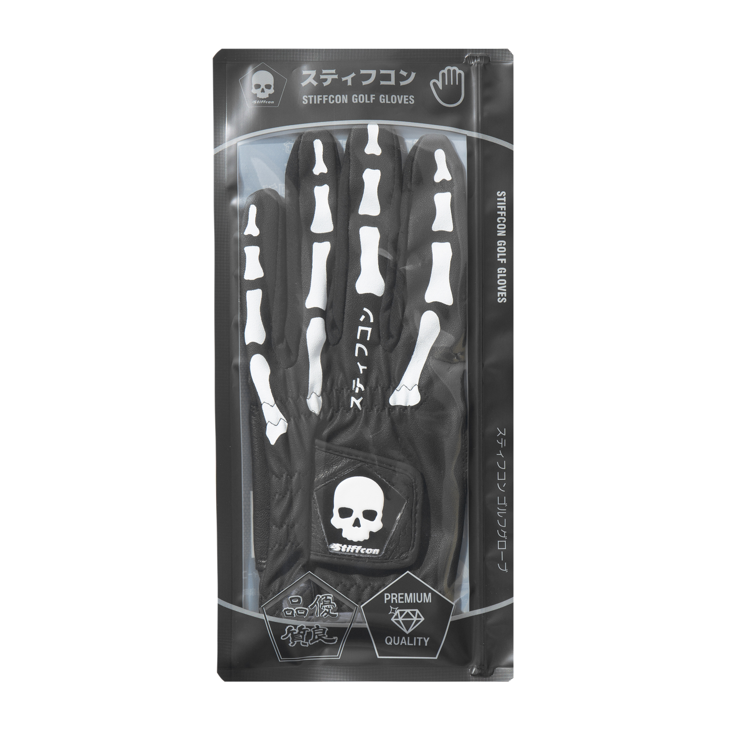 TULANG BLACK メンズ骨柄ゴルフグローブ左手 トゥーラン黒 V2