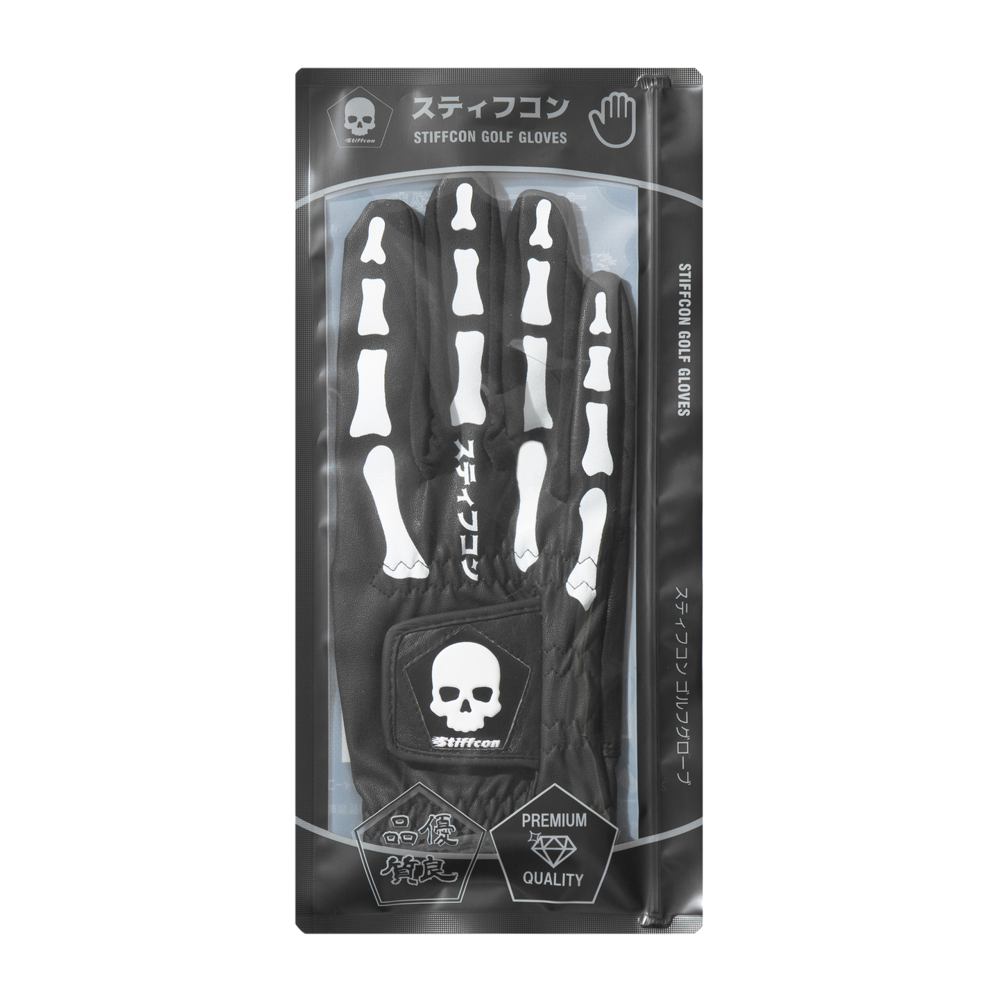 TULANG BLACK メンズ骨柄ゴルフグローブ右手 トゥーラン黒 V2