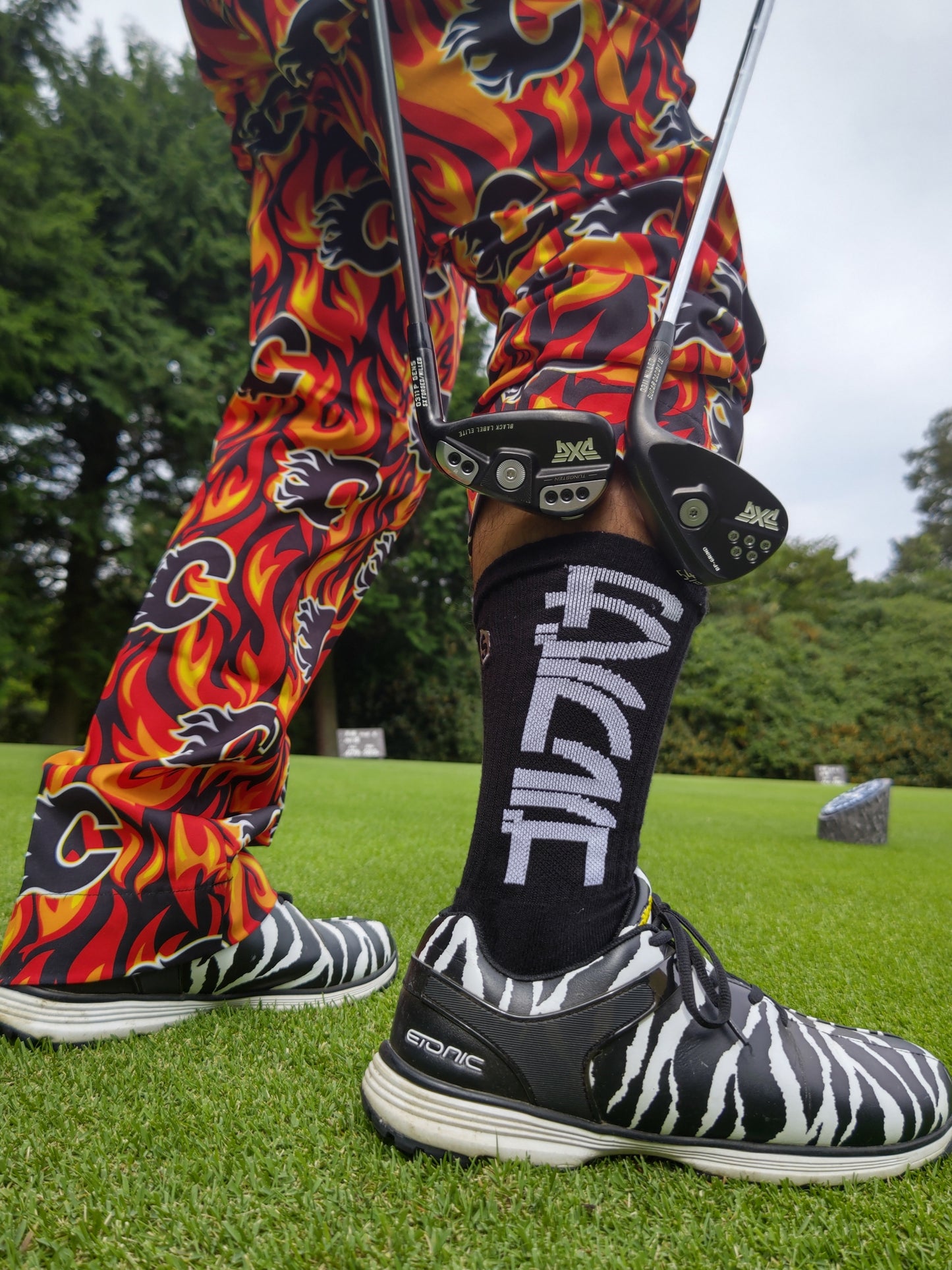 STIFFCON SOCKS ゴルフバカ メンズ フリーサイズ BLK/ORN