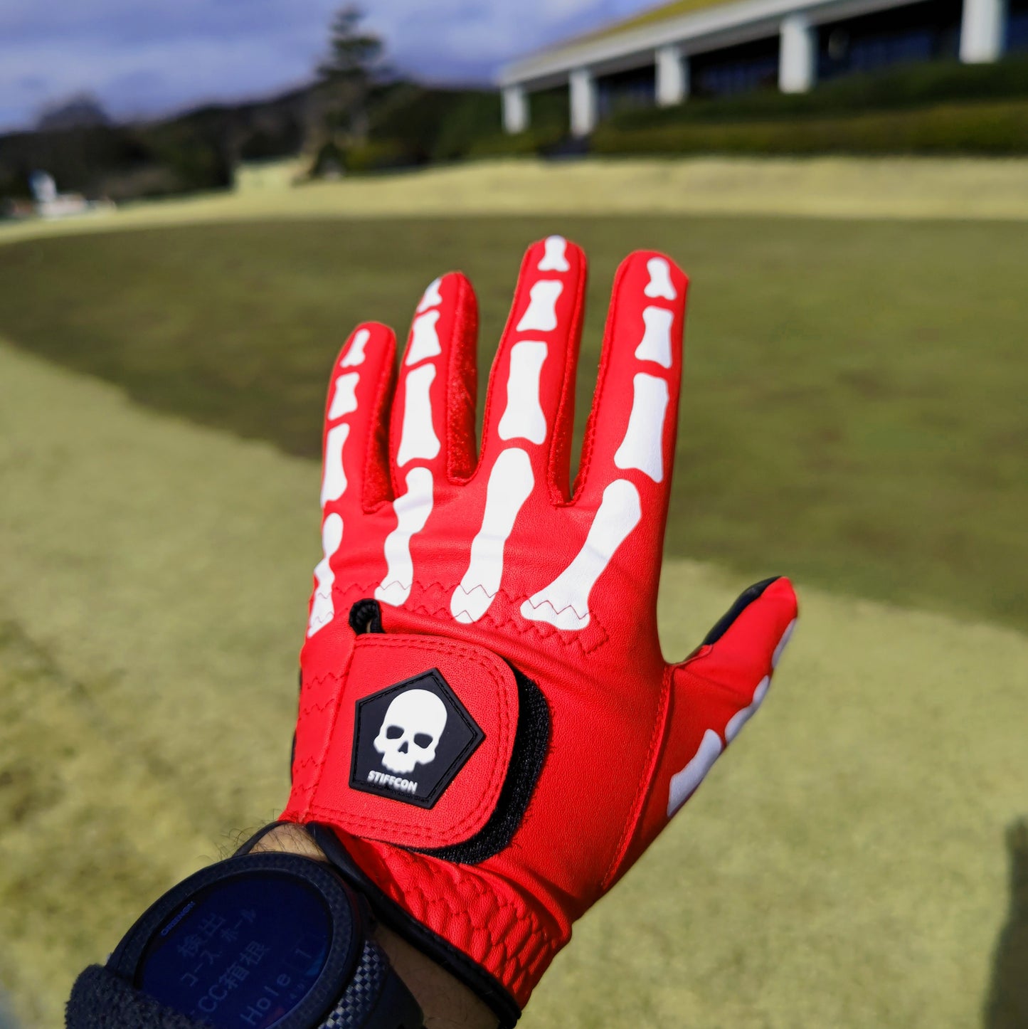 TULANG RED メンズ骨柄ゴルフグローブ左手 トゥーラン赤 V4