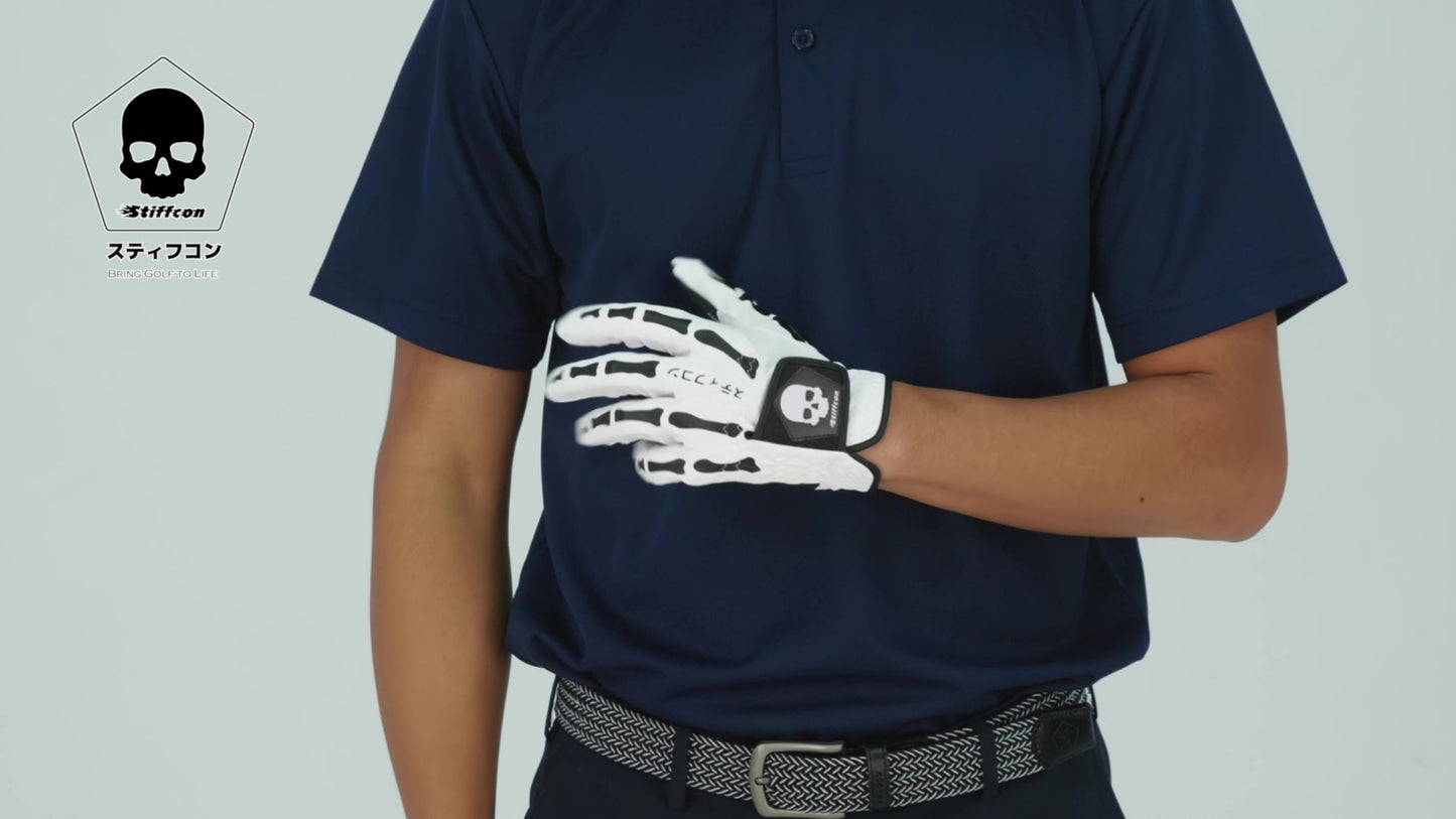 TULANG WHITE メンズ骨柄ゴルフグローブ右手 トゥーラン白 V2