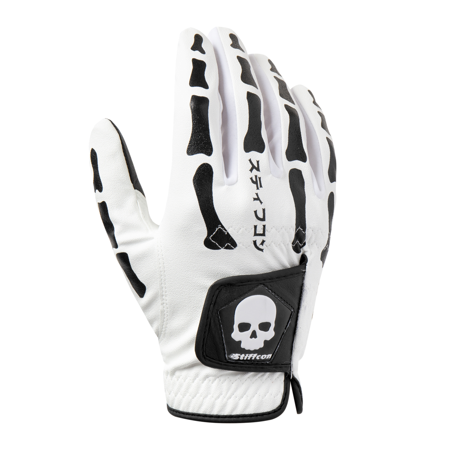 TULANG WHITE メンズ骨柄ゴルフグローブ右手 トゥーラン白 V2