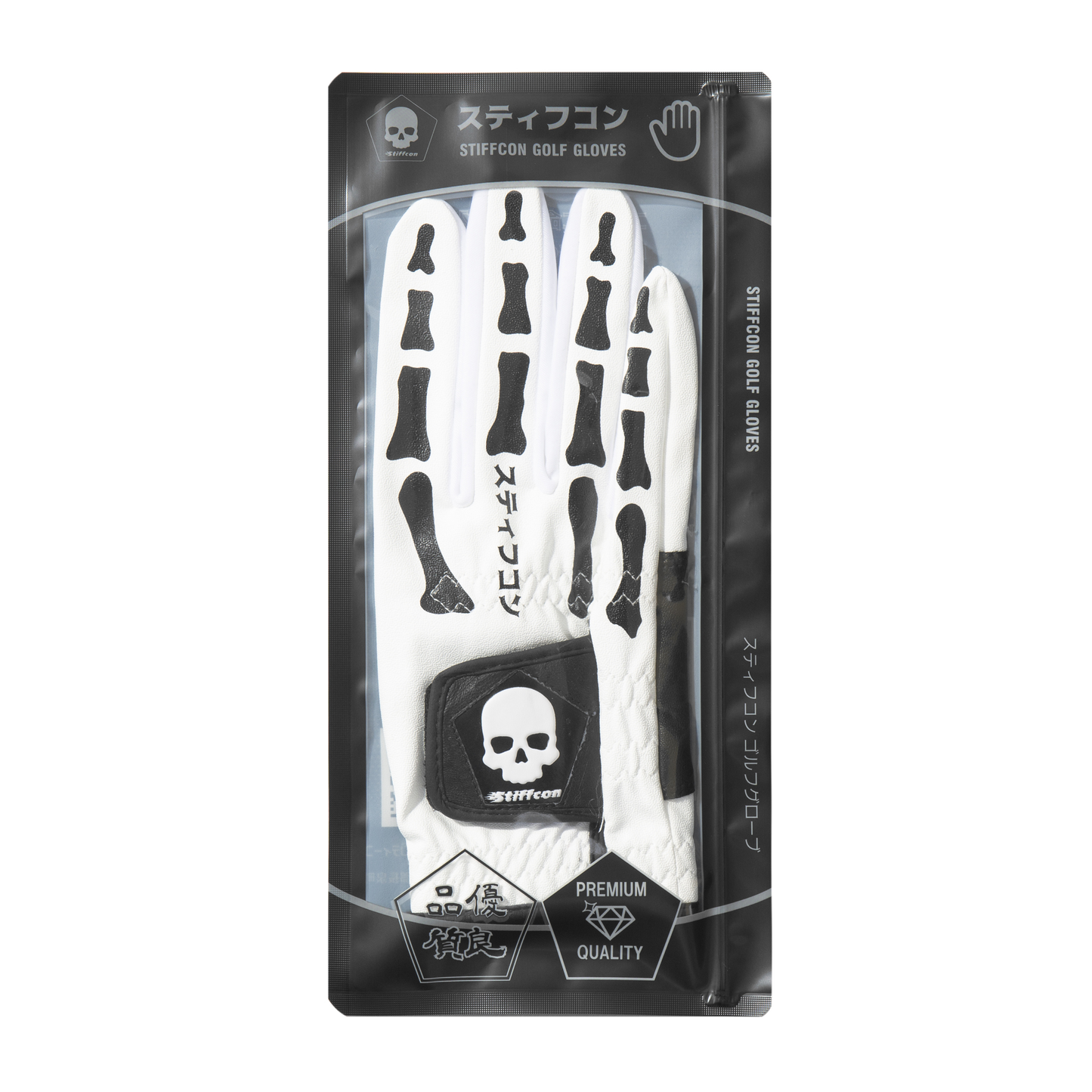 TULANG WHITE メンズ骨柄ゴルフグローブ右手 トゥーラン白 V2