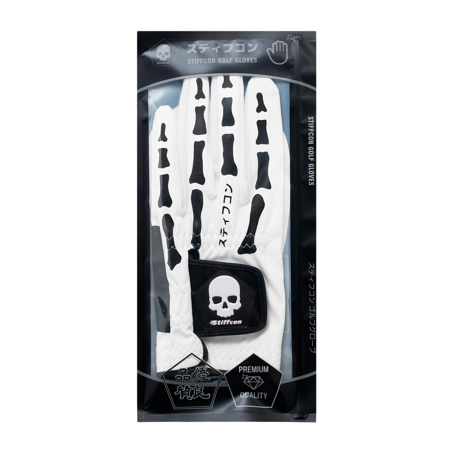 TULANG WHITE メンズ骨柄ゴルフグローブ左手 トゥーラン白 V2