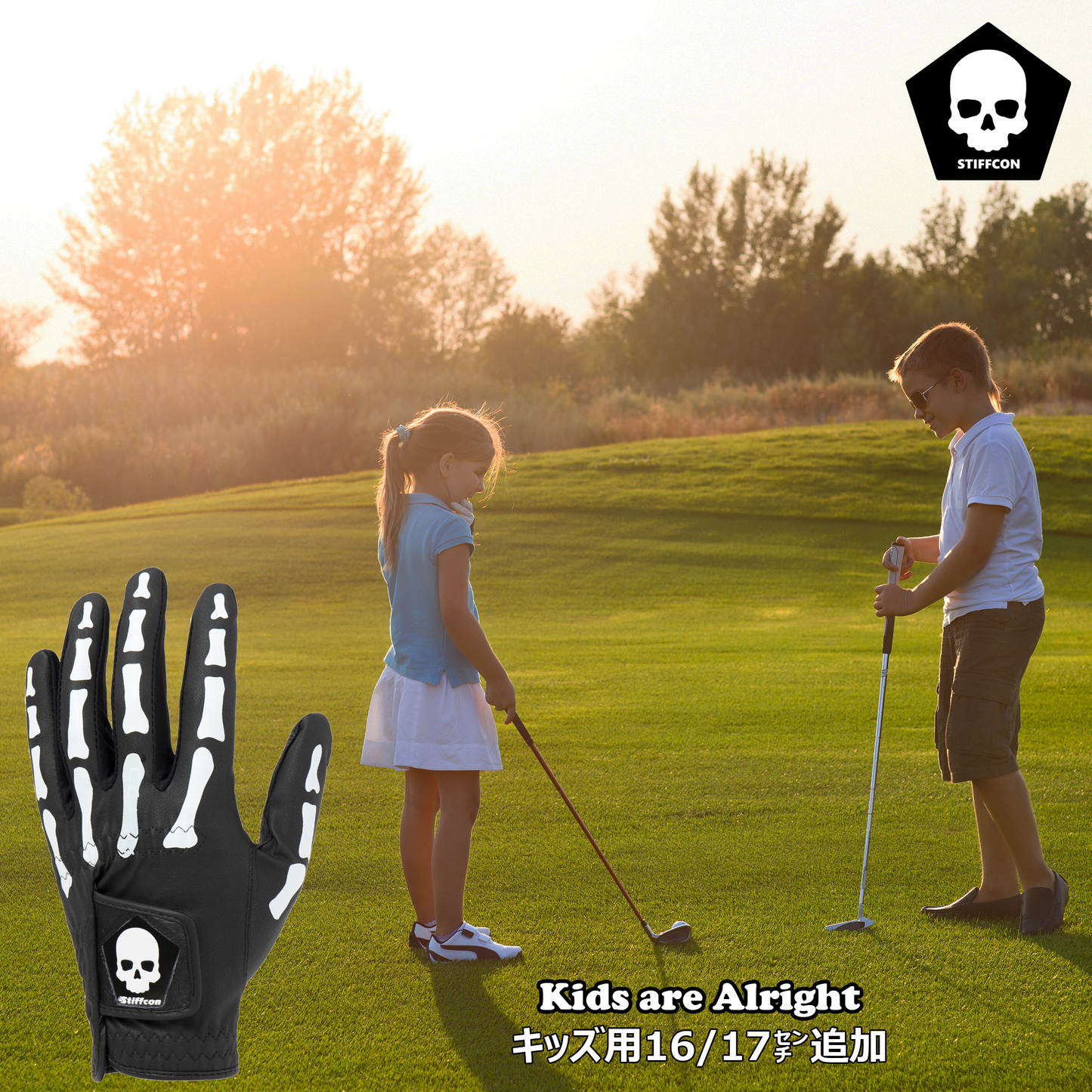 TULANG BLACK Kids Bone Pattern Golf Glove Left/Right Hand Touran Black
