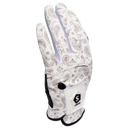 FLUO PAISLEY WHITE メンズゴルフグローブ左手 ペイズリー白 V5