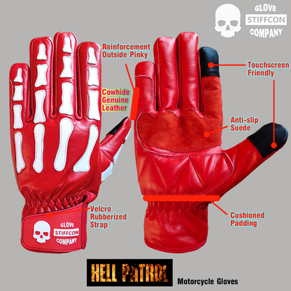 HELL PATROL RED_Stiffcon Genuine Leather Motorcycle Gloves Hell Patrol Red