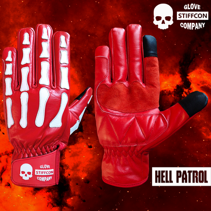 HELL PATROL RED_Stiffcon Genuine Leather Motorcycle Gloves Hell Patrol Red