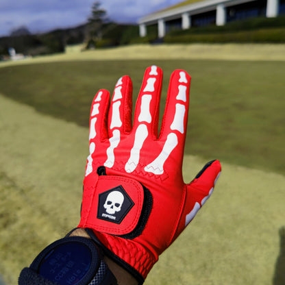TULANG RED Men's Bone Pattern Golf Glove Left Hand Touran Red V4